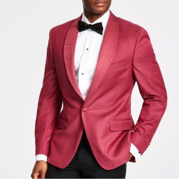 Alfani Men's Slim Fit Tuxedo Jacket Floral Dusty Rose 40L Suit Jacket Blazer New - Picture 2 of 11